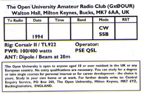 Back of Bletchley Park QSL card